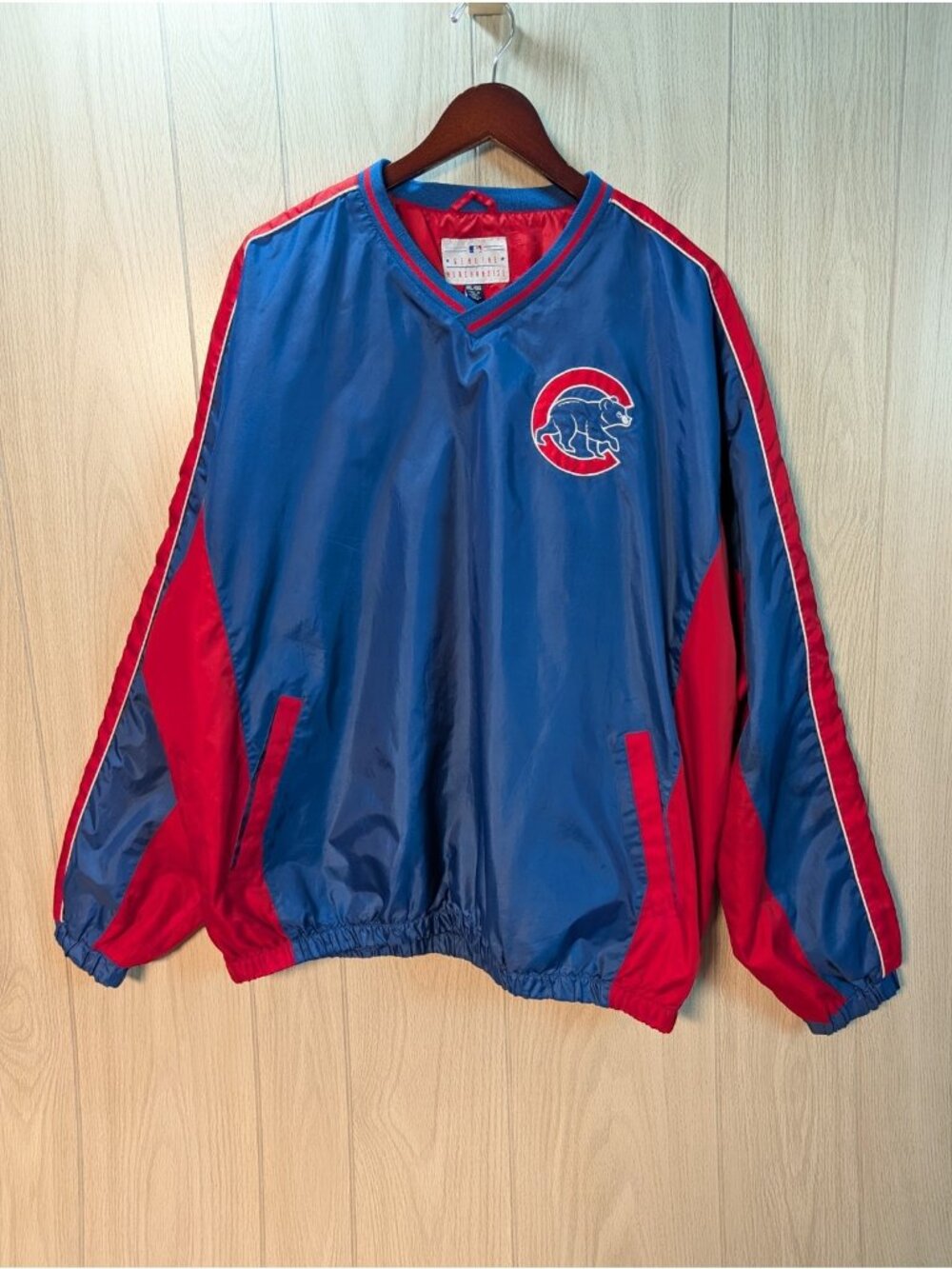 Chicago Cubs Men's XXL Blue Pullover Windbreaker V-Neck Pockets Jacket MLB